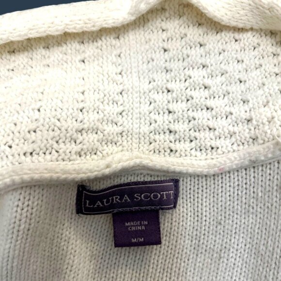 Laura Scott Womens M White Open Front Knit Cardigan Sweater 100% Cotton - Picture 3 of 7